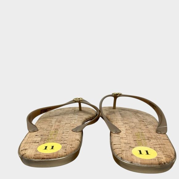 Michael Kors Jet Set Sandals MK Jelly 11 Gold Cork Flip Flops Thong Beach - Picture 6 of 12